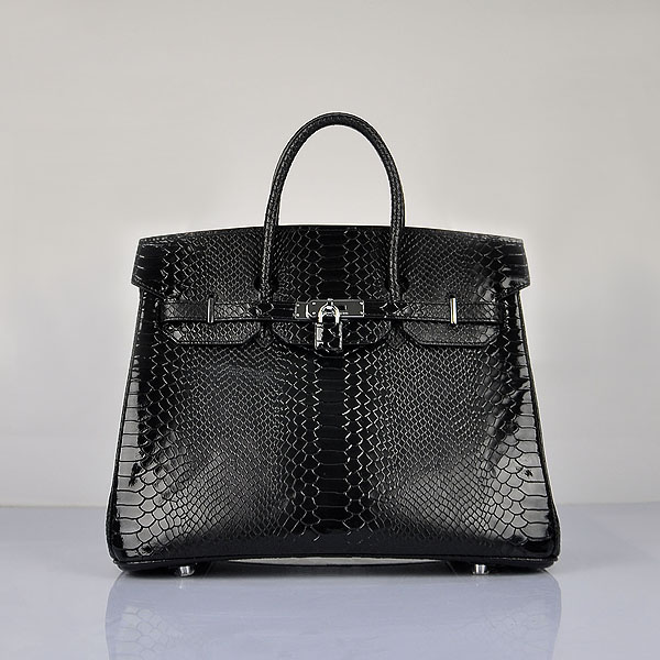 Hermes Birkin 35CM Togo Snakeskin Leather 6089 Black Handbag Sil